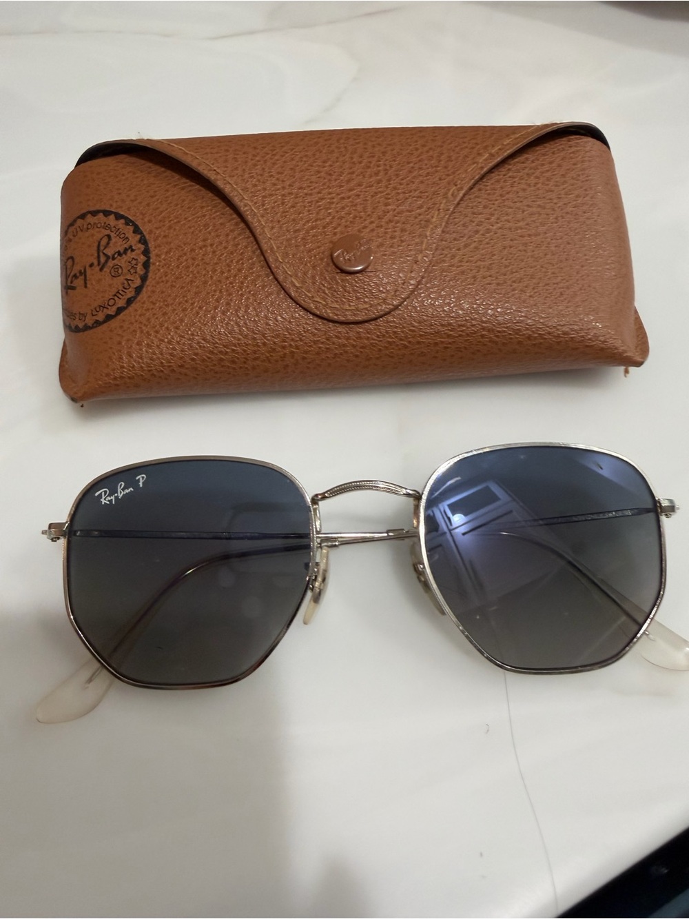 Ray-Ban Silver Frame Sunglasses with blue polarized Lenses
